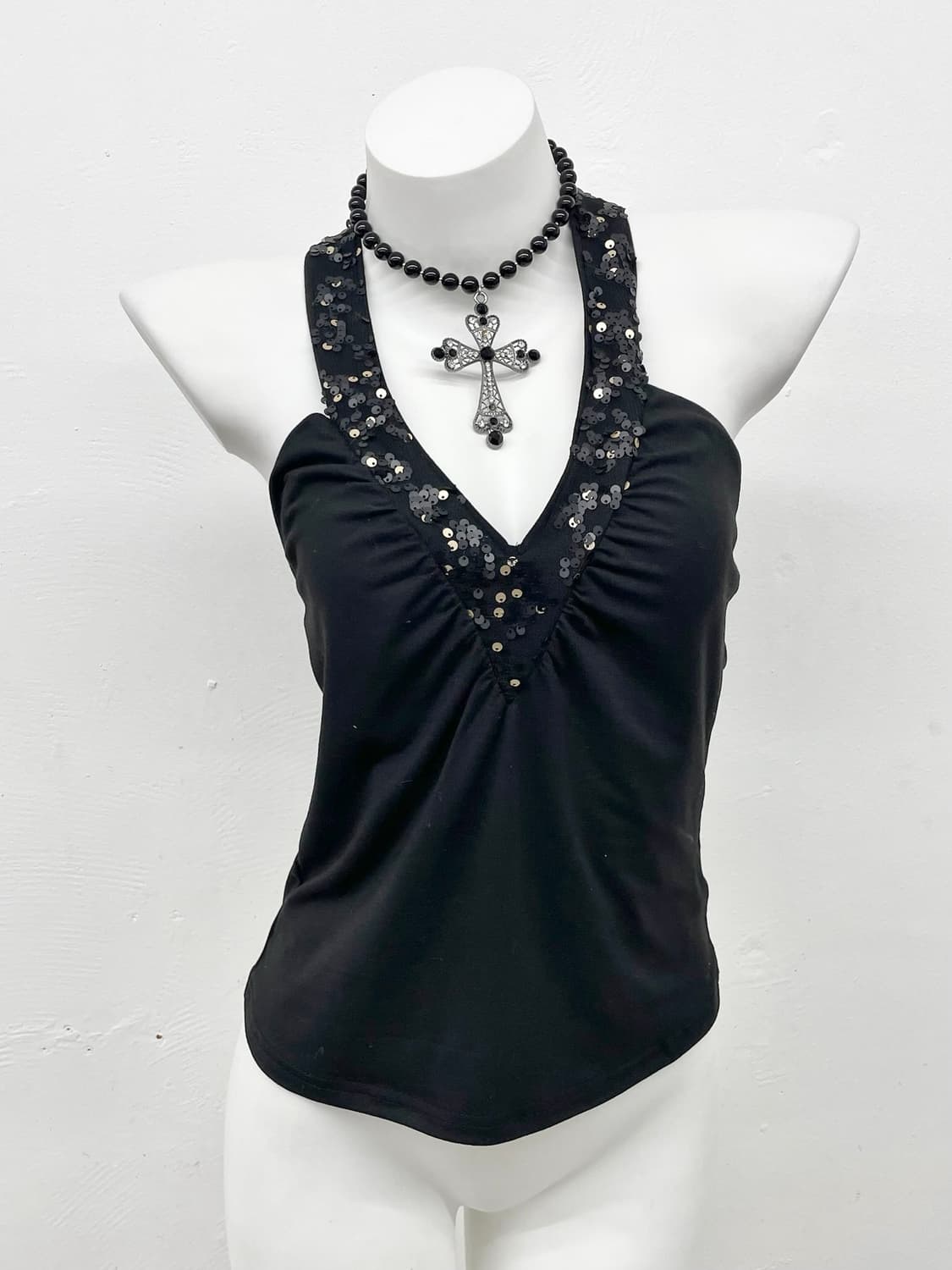 블랙 에스닉 셔링 홀터 슬립 상품이미지1