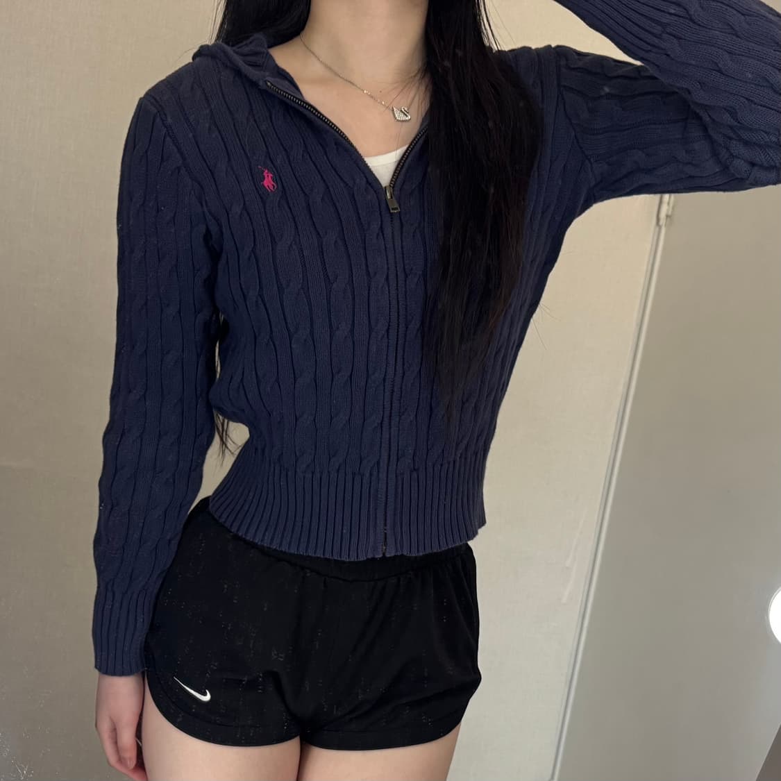 정품 폴로 케이블 니트 네이비 후드집업  상품이미지2