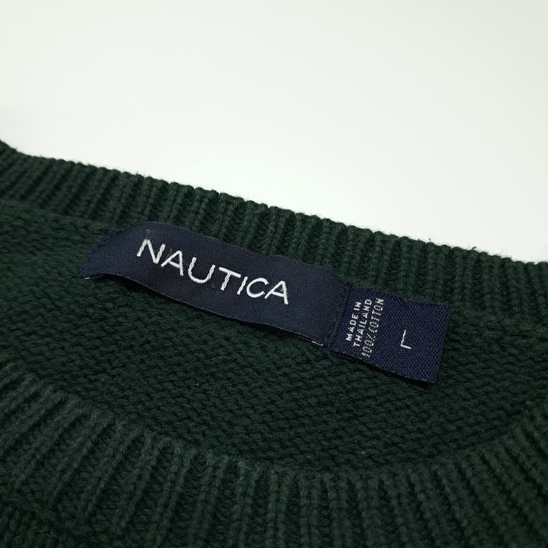 CL268 L 노티카 00s 코튼 스트라이프 다크그린 니트 스웨터 상품이미지3