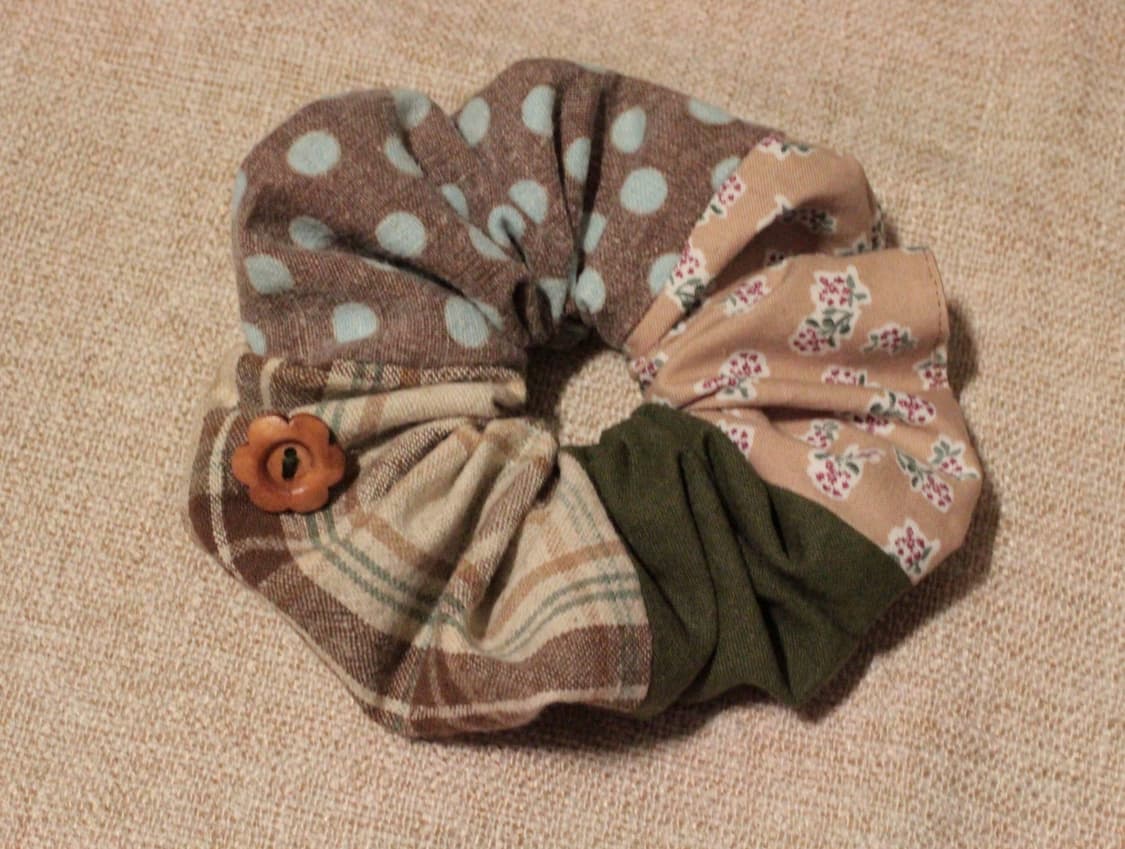 핸드메이드 패치워크 단추 스크런치 상품이미지6