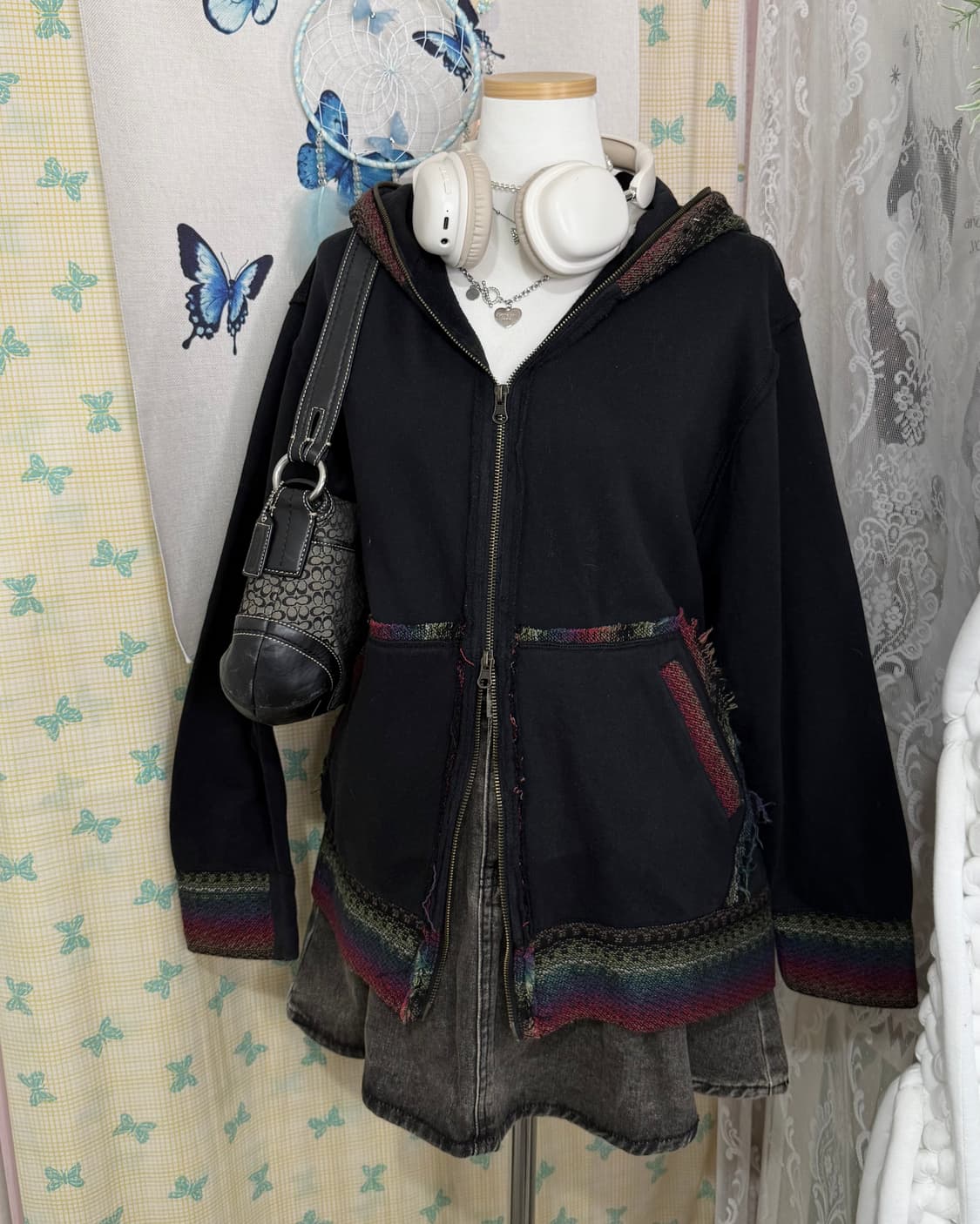 블랙 에스닉 투웨이 후드 집업 상품이미지5