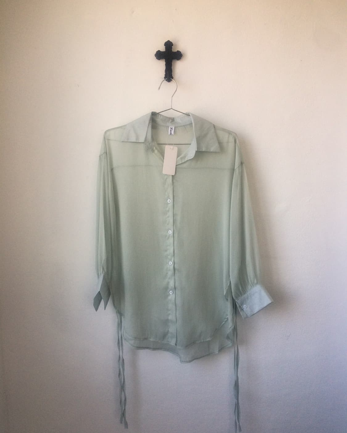 Side tied point see through shirt 상품이미지1
