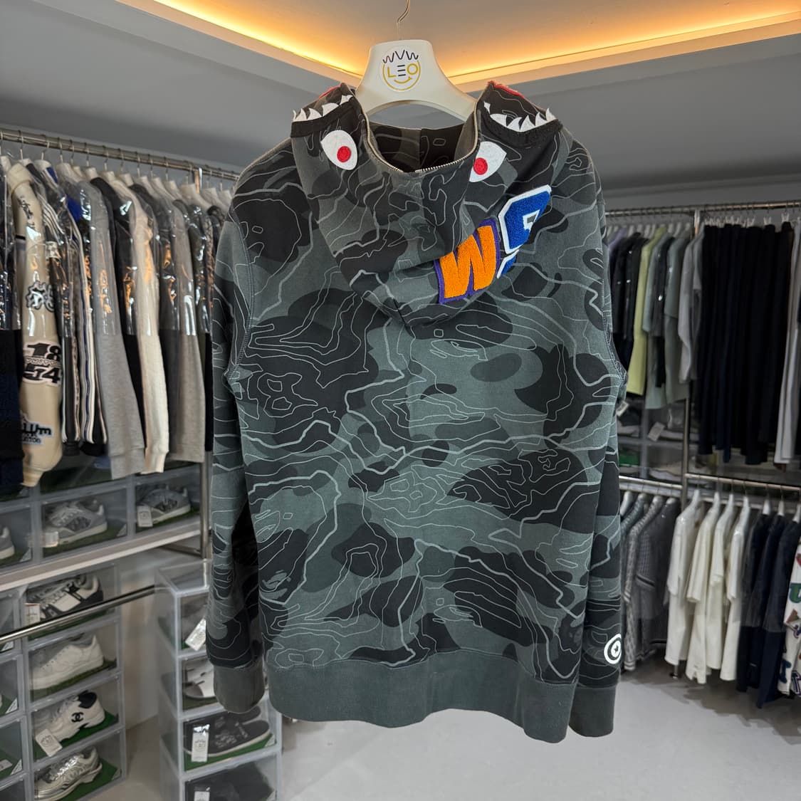 [정품] 베이프 샤크 풀집업 후드 블랙 카모 후드 L 상품이미지3