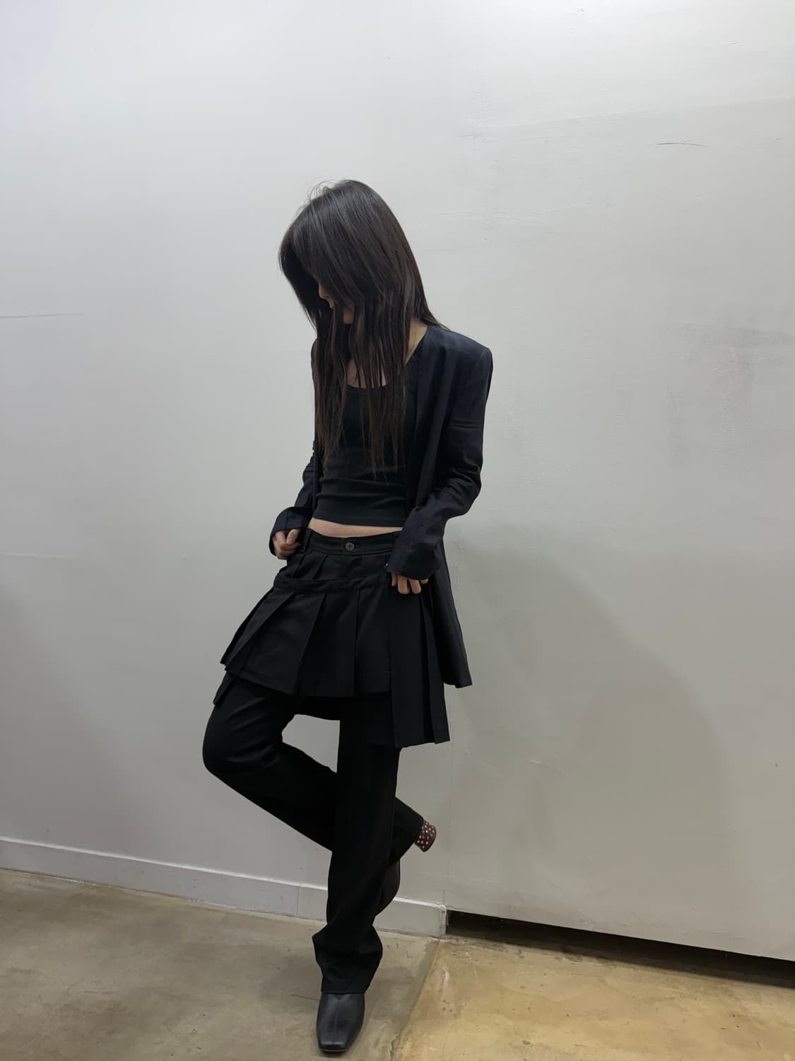 블랙피스나우 스커트 레이어드 디테일 부츠컷 팬츠 상품이미지1