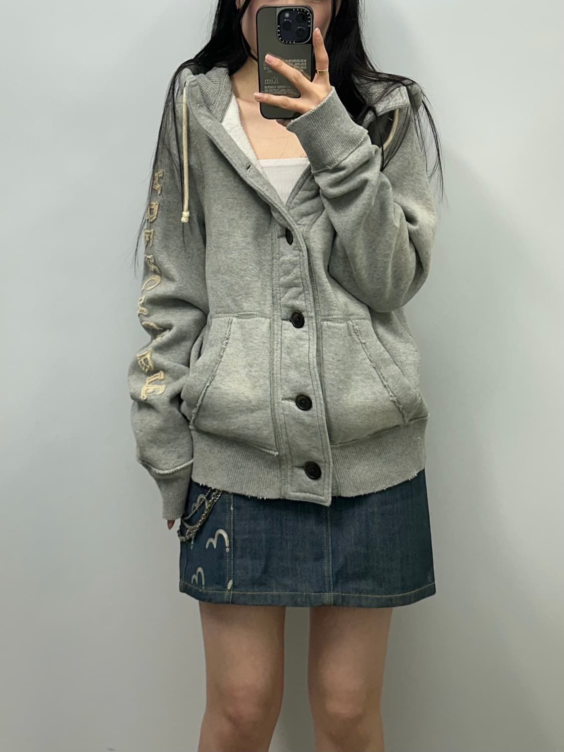 아베크롬비 y2k 와투케 그레이 버튼 후드집업 상품이미지1