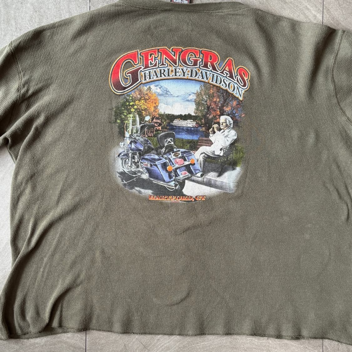 00년대 미국 생산 할리데이비슨 롱슬리브 카키 와플 티셔츠 상품이미지9