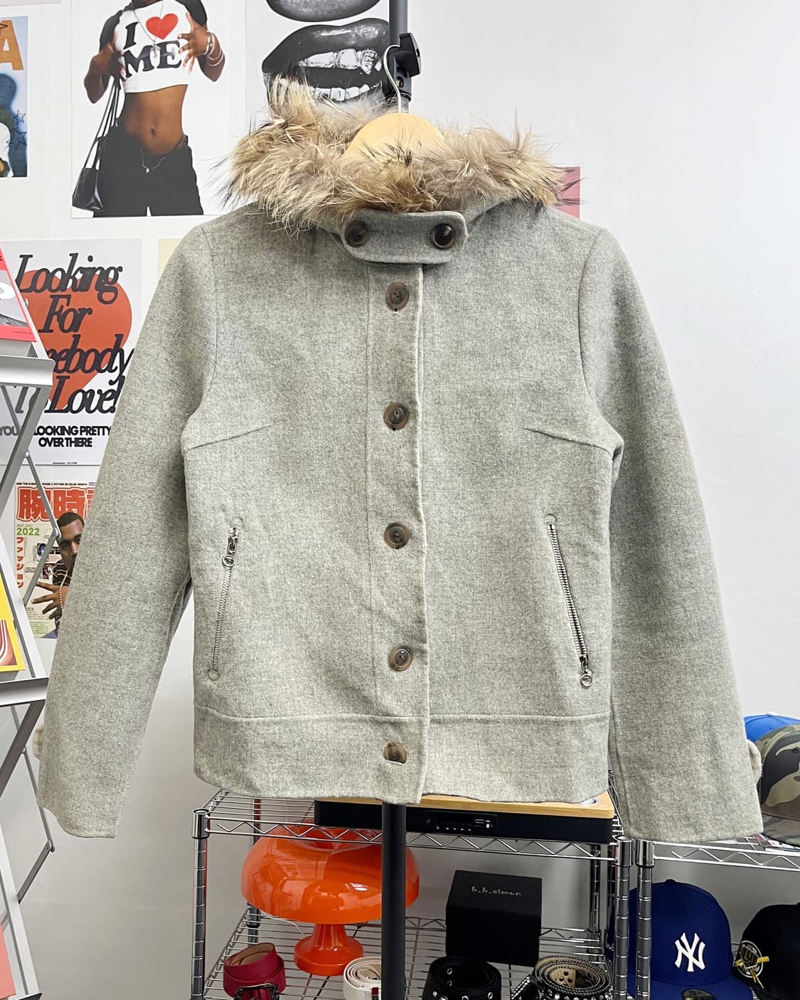 올드 빈티지 퍼 후드 울 자켓 상품이미지5