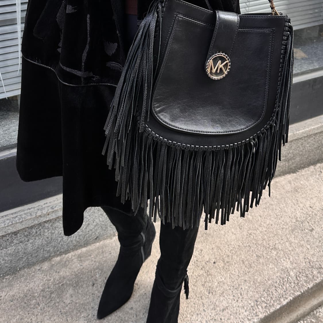 00s 레어 마이클 코어스 풀 가죽 프린지 가방 상품이미지9