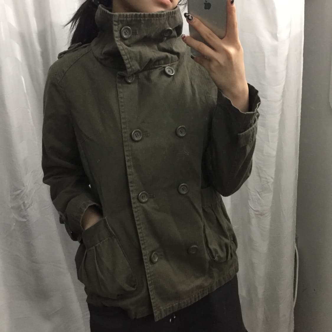 Estacot 하구미 모리걸 하이넥 카키 야상 숏자켓 상품이미지3