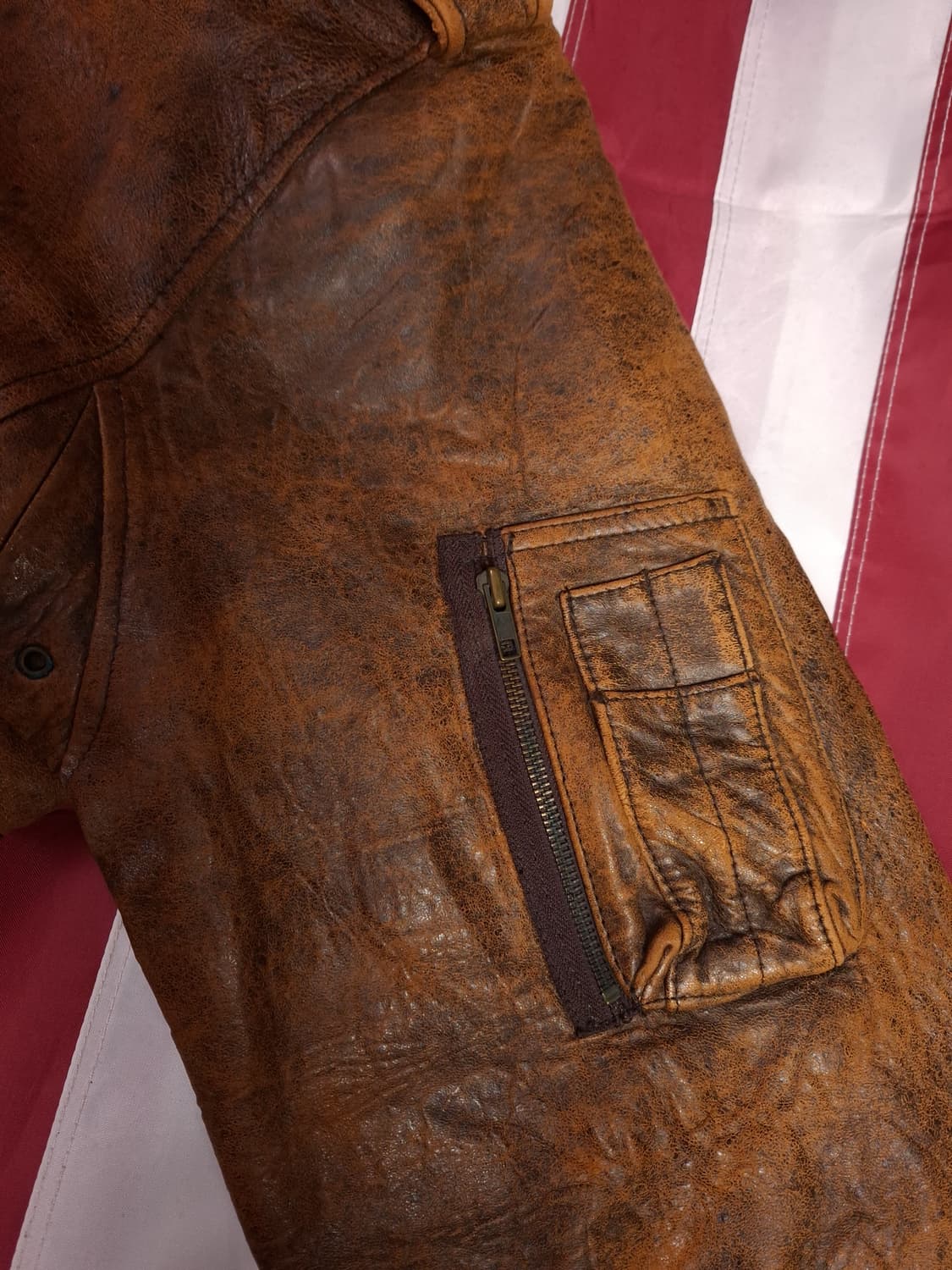 80's 일본판 빅사이즈 밀리터리 리얼레더 봄버자켓 상품이미지4