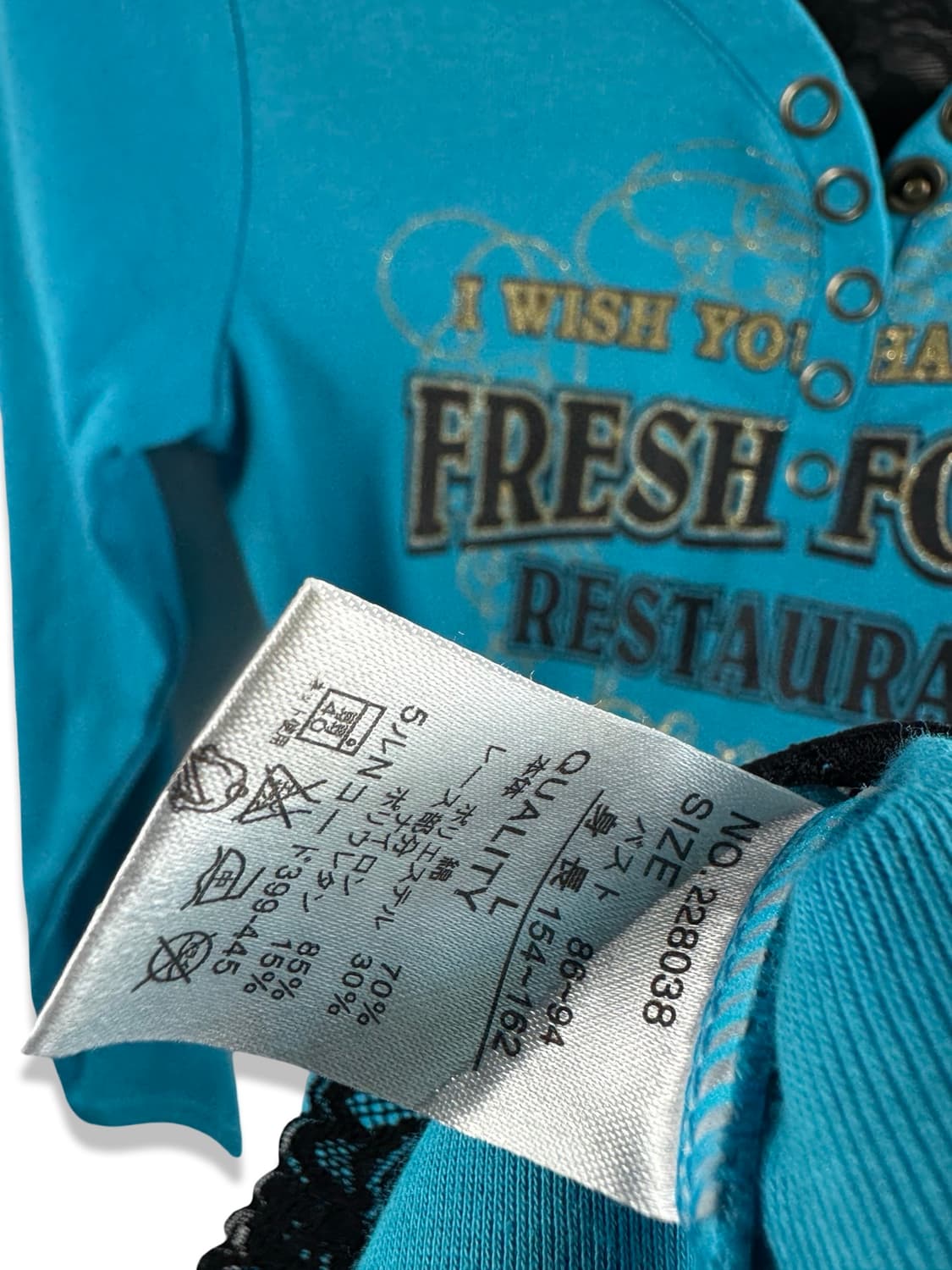 JPN Y2K 블랙레이스 블루 딱붙 롱슬리브2388 상품이미지5