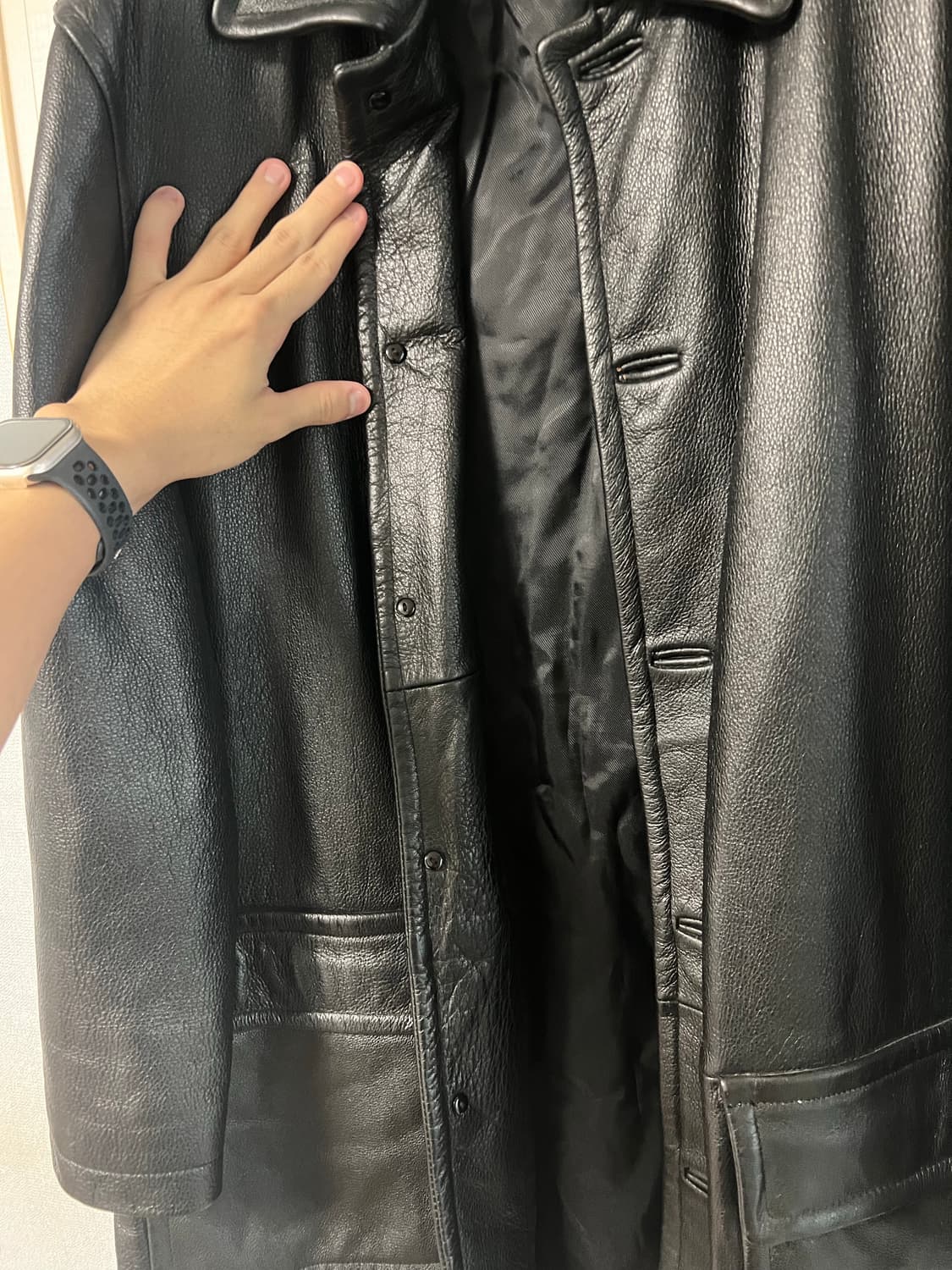 Perry Ellis Black Leather Car Coat 상품이미지4