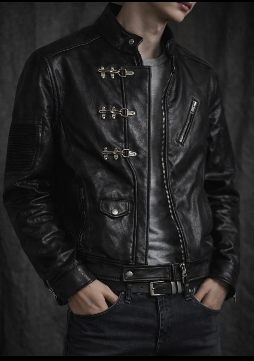 b.access  PU Buckle Moto Jacket (Black) 상품이미지1