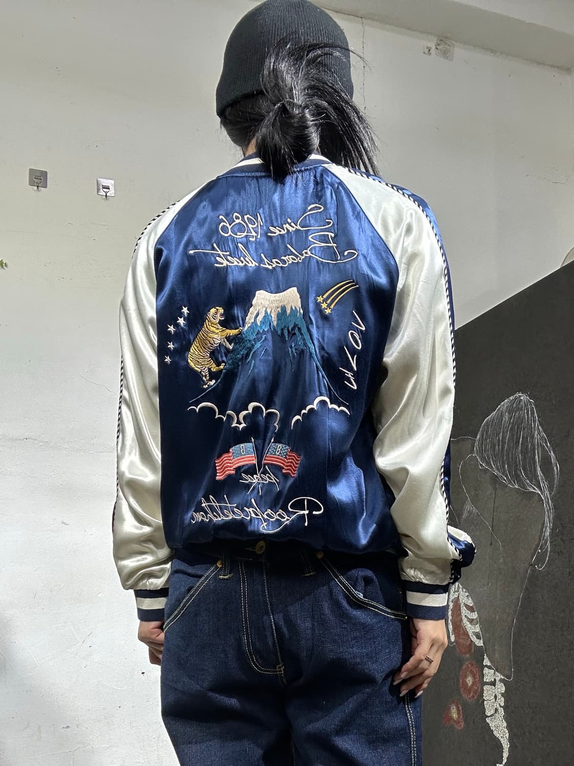 빈티지 Babaras 네이비 자수 스카잔 M 상품이미지1