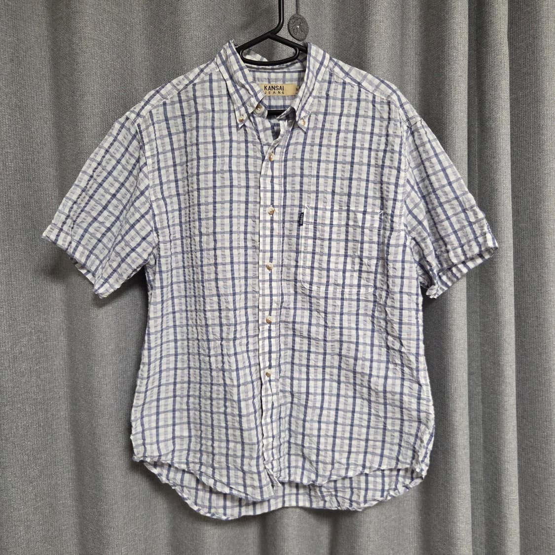 Kansai Jeans 린넨 반팔 체크 셔츠 L(100) 상품이미지1