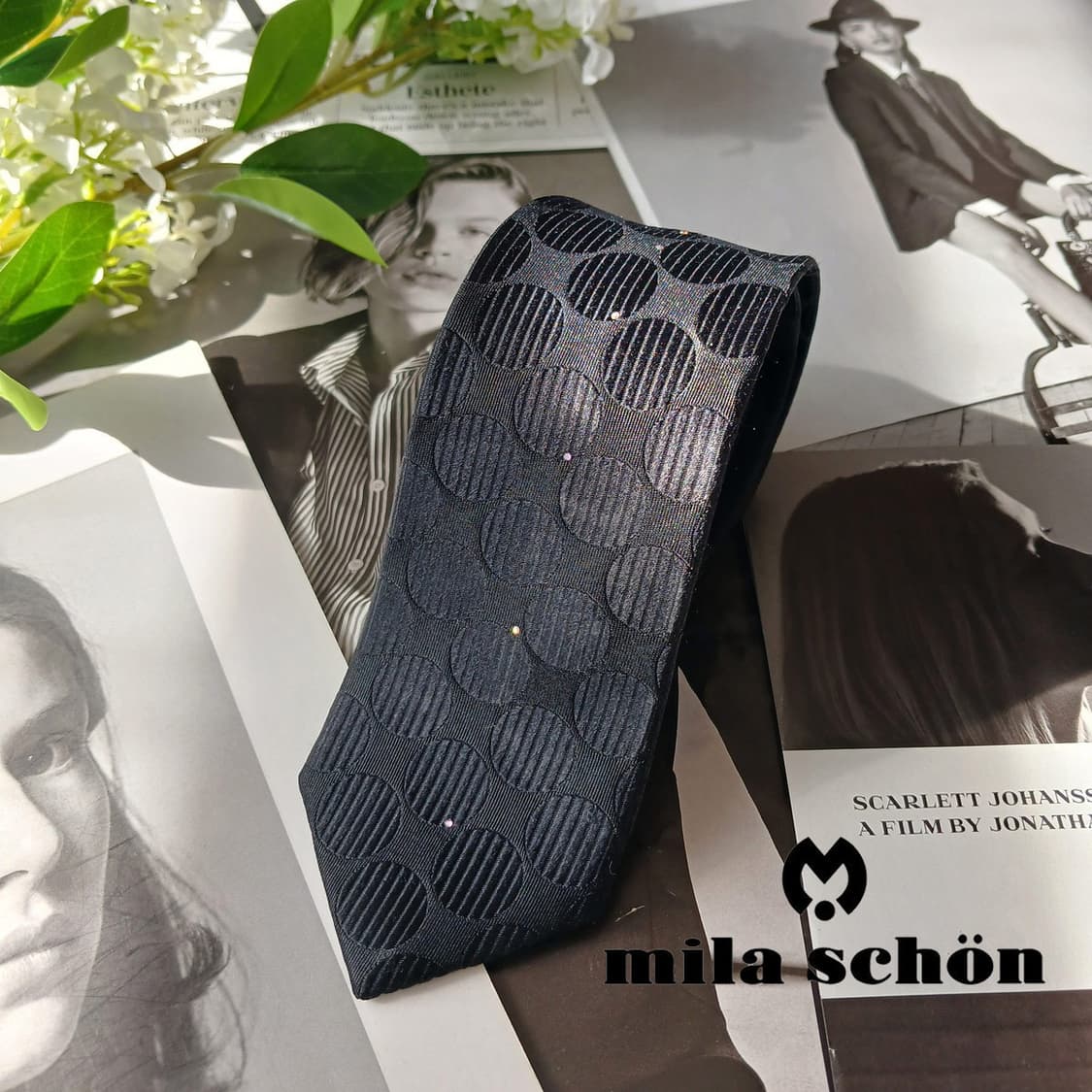 밀라숀 실크 블랙 큐빅 장식 넥타이 6.7cm A+등급 A19864 상품이미지2