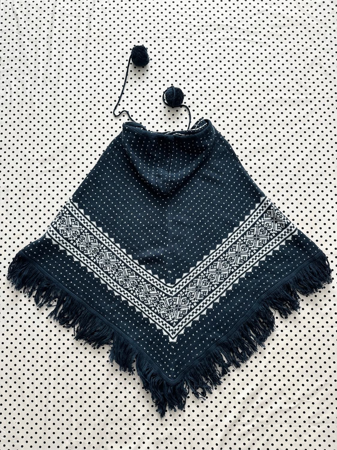 jpn 도트 방울 후드 니트케이프 하구미 스즈코 히피 모리걸 상품이미지3