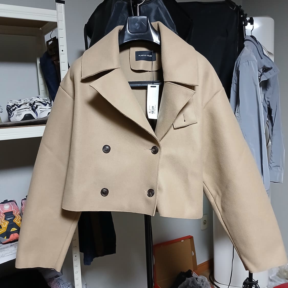 택붙은 미사용품 플라스틱아일랜드 크롭 코트 자켓 모직 상품이미지2