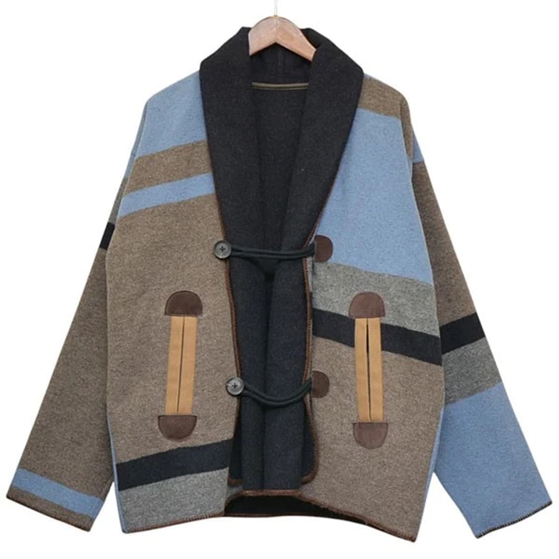 KOLOR RANDOM BORDER DOUBLE CROSS COAT - 상품이미지1