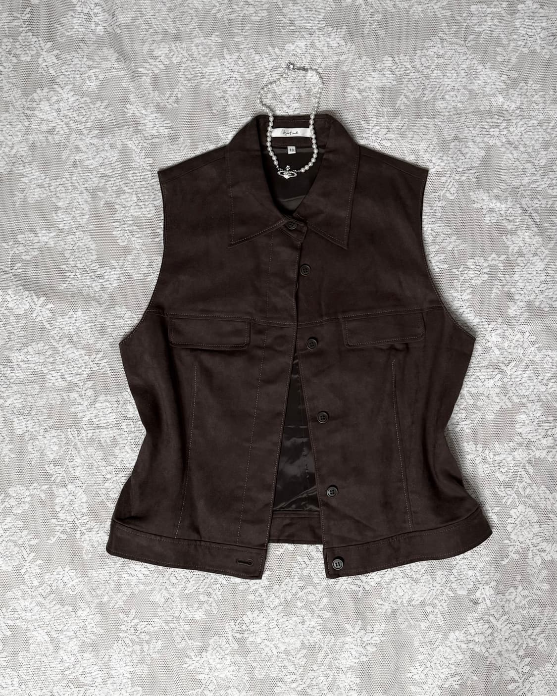 브라운 카라 투 포켓 베스트 상품이미지3