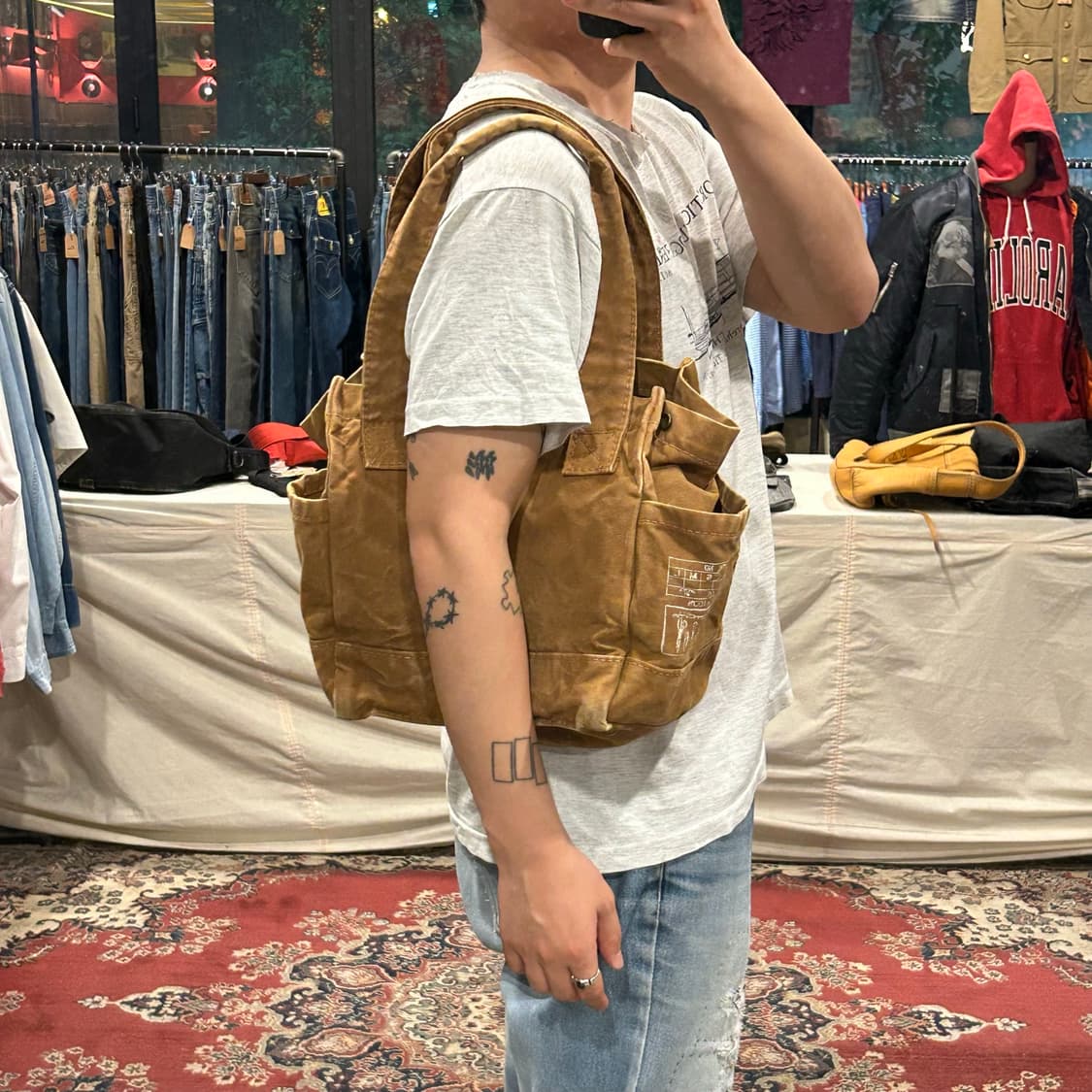 캐피탈 KAPITAL duffle 캔버스 툴 토트백 브라운 상품이미지10