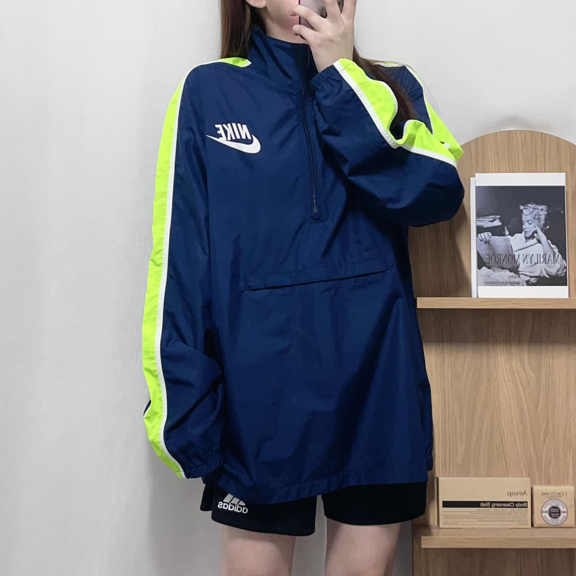 [정품] 나이키 네이비 형광 포인트 반집업 바람막이 [ L ] 상품이미지2