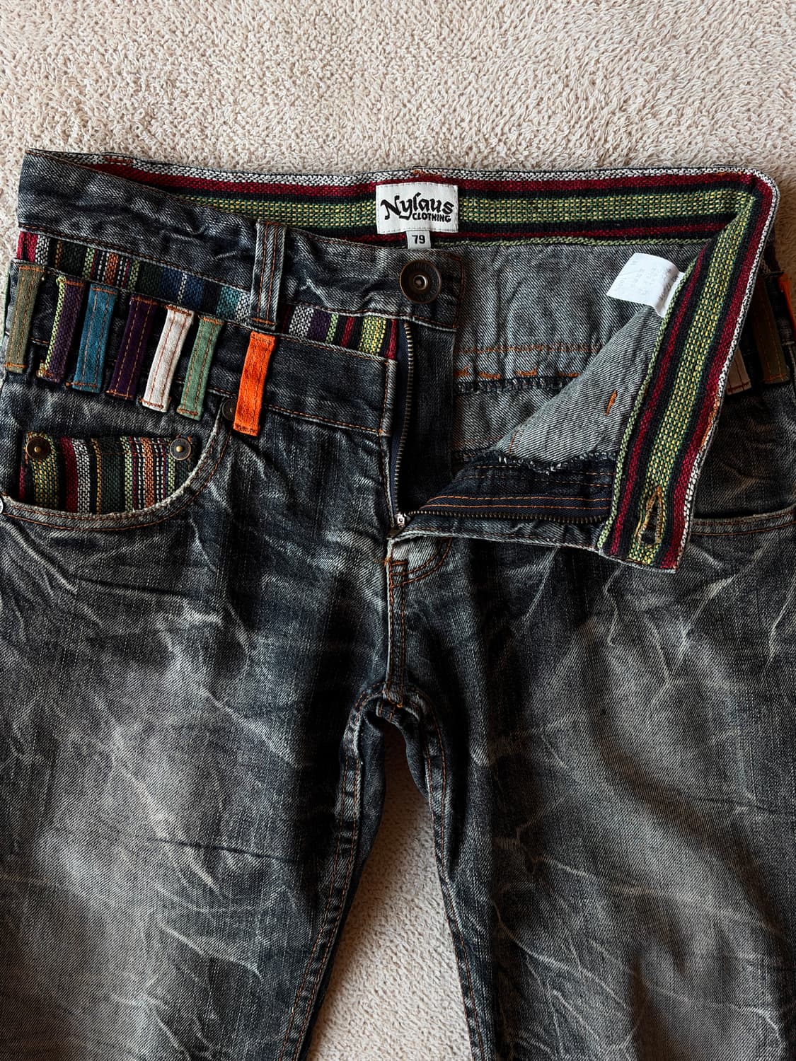 NYLAUS 더블 웨이스트 아플리케 디스트로이드 팬츠 상품이미지3