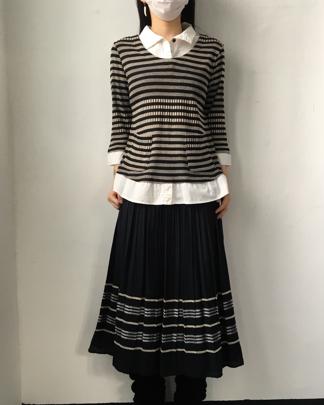 Shirt layered stripe pattern knit 상품이미지1