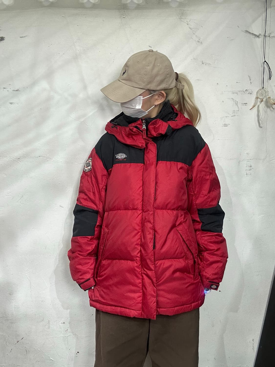 디키즈 덕다운 올드스쿨 레드 후드 패딩 점퍼 M 상품이미지2