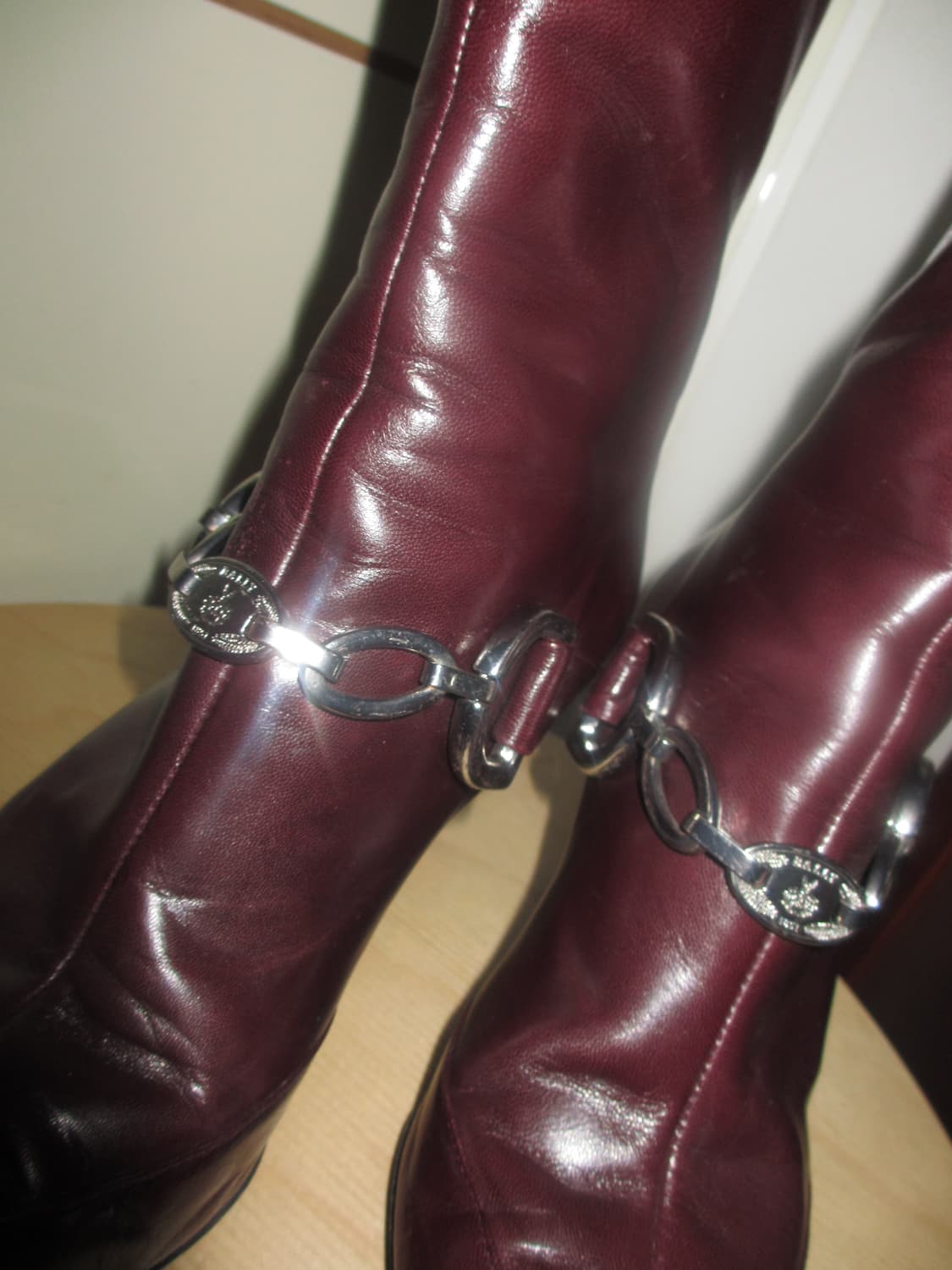발리 bally 버건디 레더 체인 앵클 부츠 힐  상품이미지2