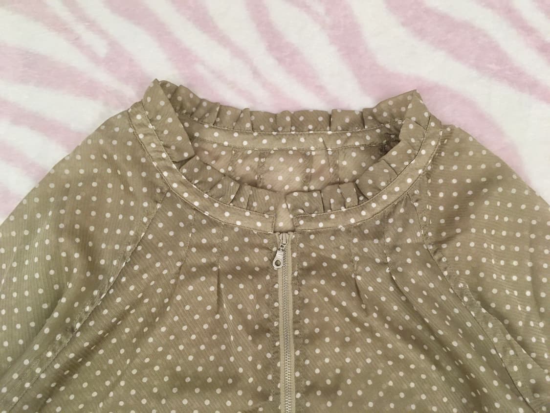 카키 도트 프릴 반투명 레이어드 집업 모리걸 가디건 갸루 땡땡이 상품이미지3