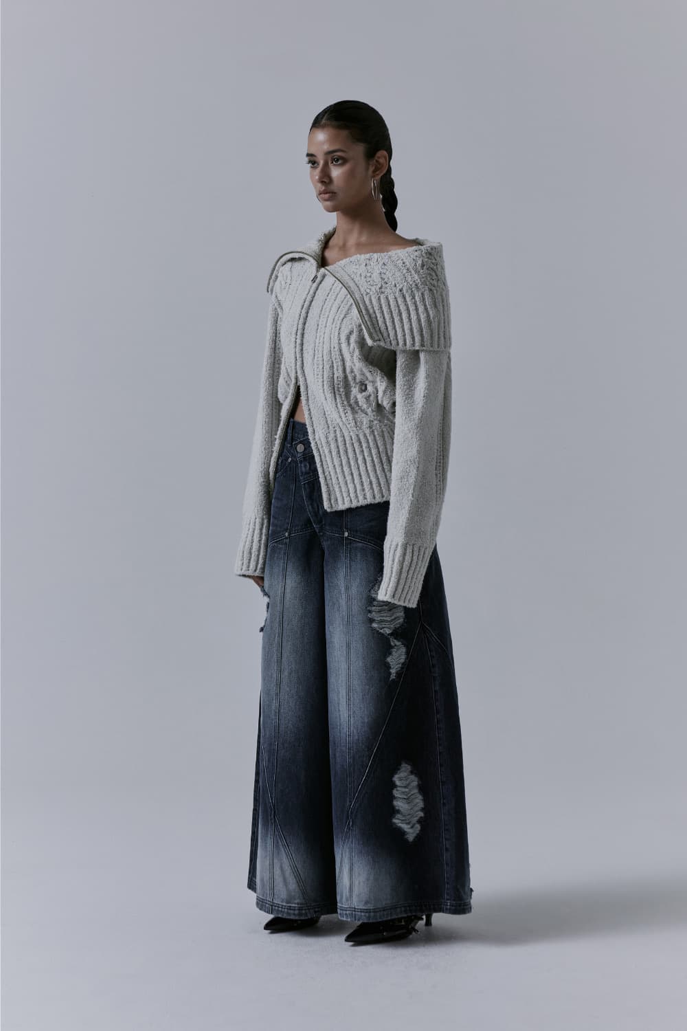 트리밍버드 투웨이 오프숄더 니트 집업 상품이미지2