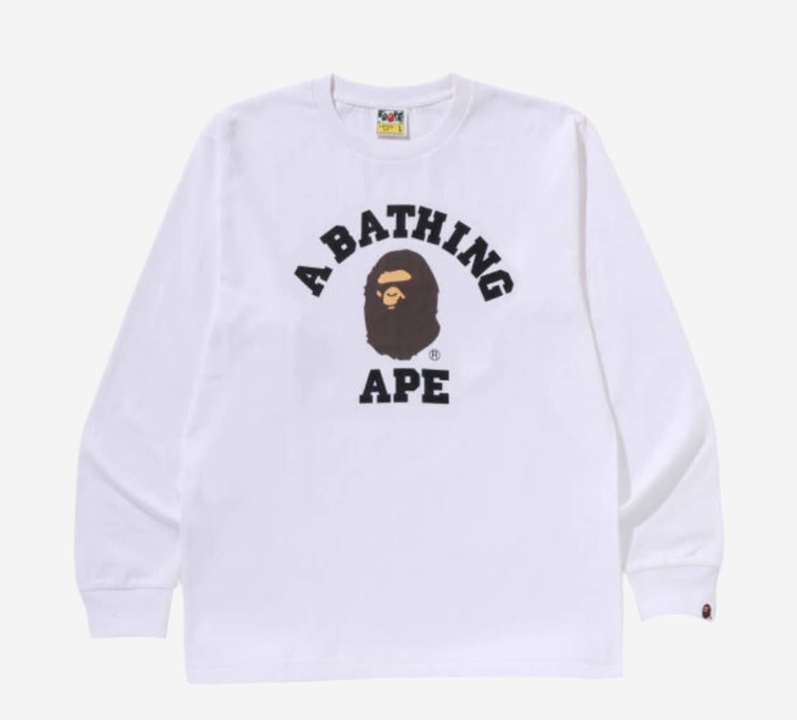Bape 컬리지 롱슬리브 티셔츠 화이트 상품이미지1