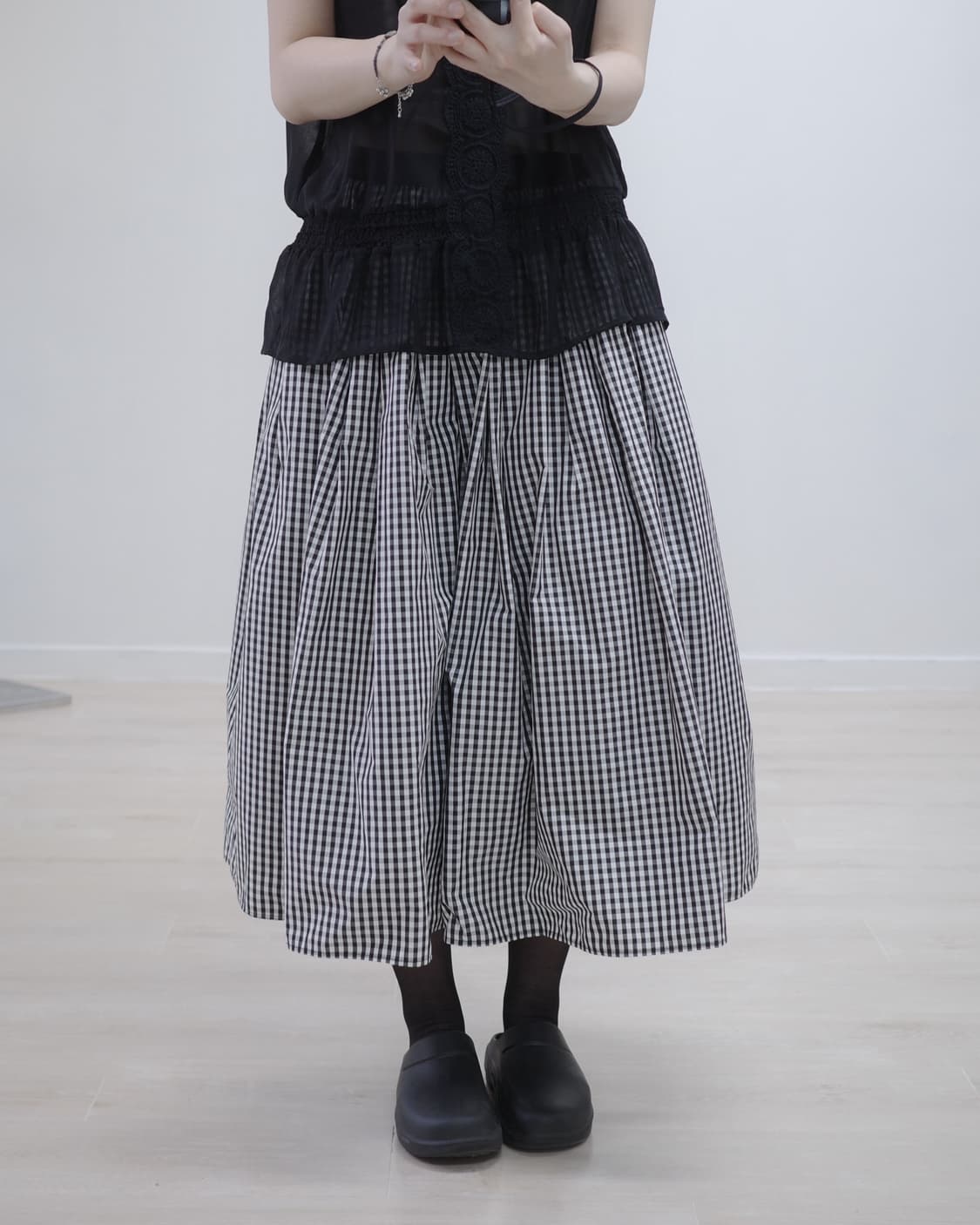 checked pattern banding long skirt 상품이미지2
