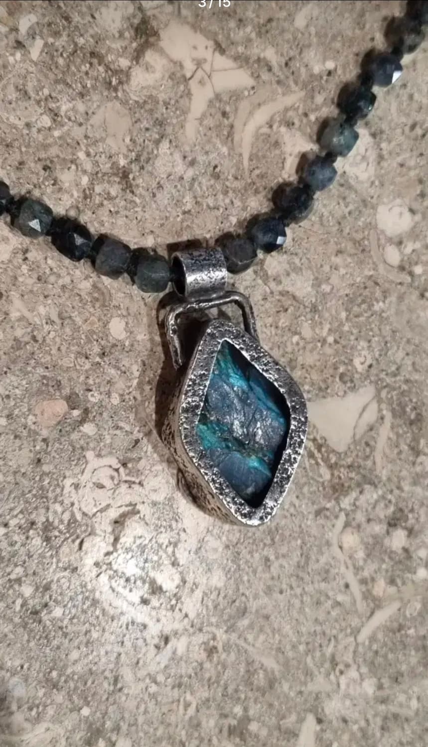 발리 에메랄드 래브라도라이트 빈티지 목걸이 펜던트 은목걸이 상품이미지3