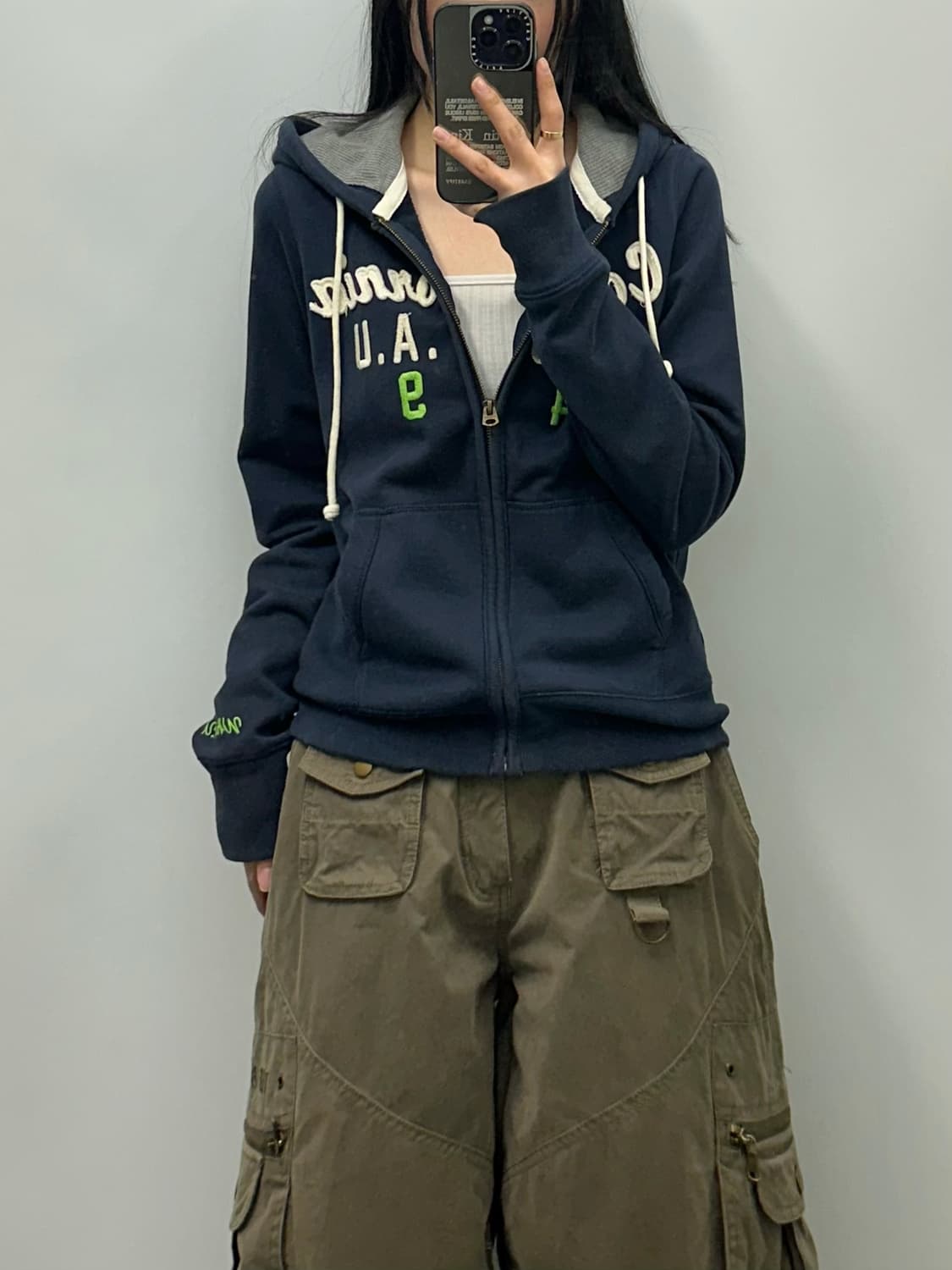 후아유 y2k 와투케 네이비 후드집업 상품이미지1