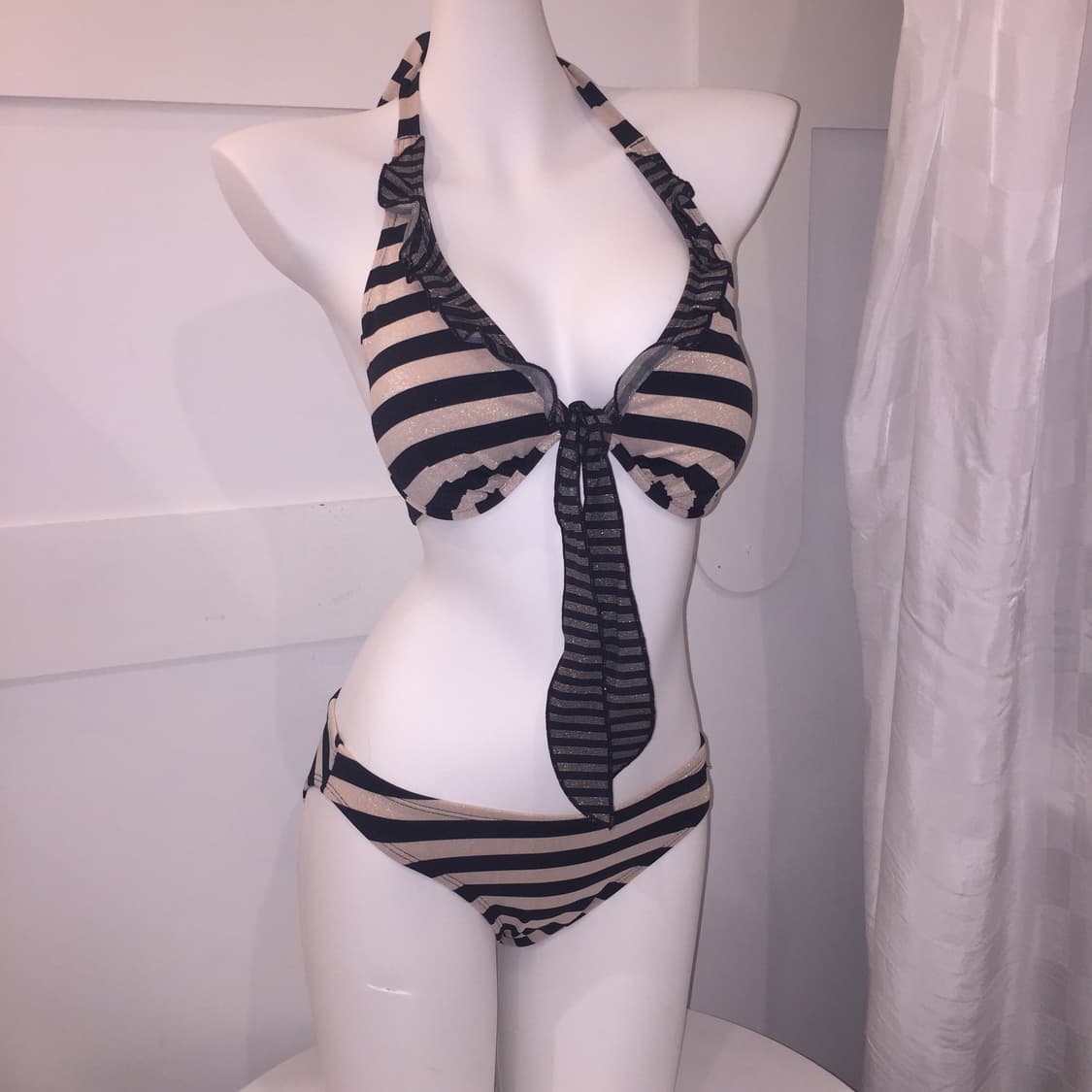 Speedo 스피도 오네갸루 커피 스트라이프 프릴 비키니 상품이미지1