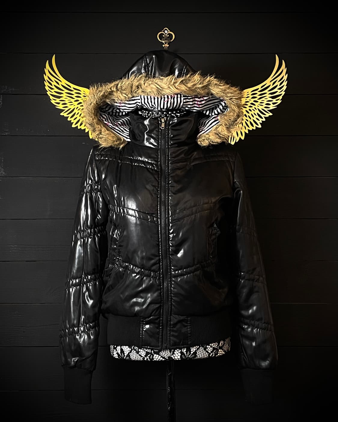 SKINNY LIP 갸루 줄무늬 스트라이프 유광 글로스 패딩 자켓 상품이미지1