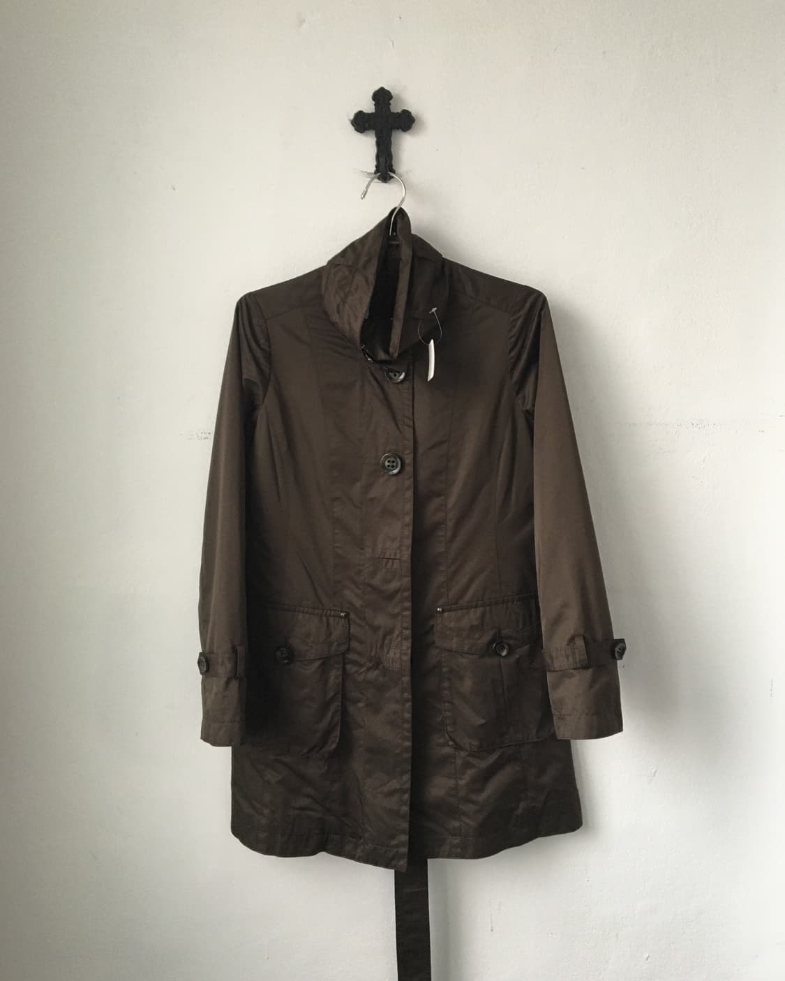 Belted glossy high neck jacket 상품이미지2