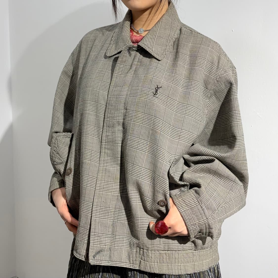 입생로랑 체크 울 혼방 봄버 자켓  상품이미지1