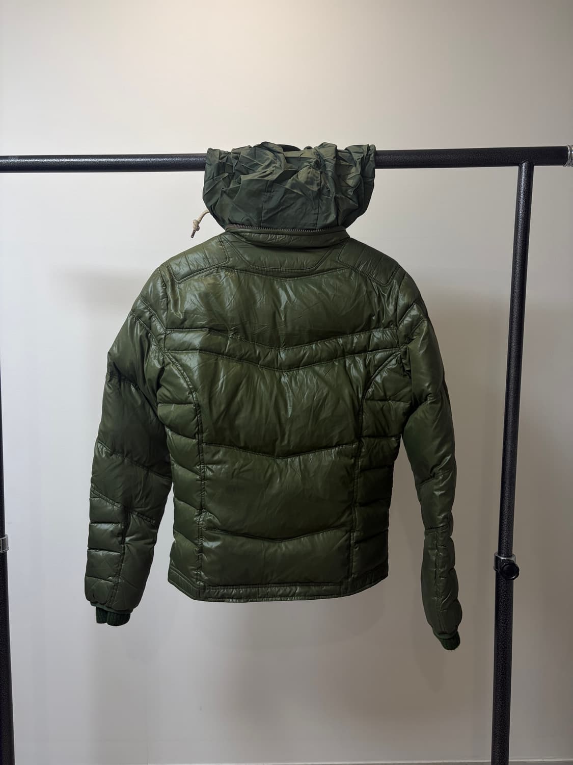 (L) Diesel 디젤 하이넥 히든후드 덕다운 그린 패딩 상품이미지4