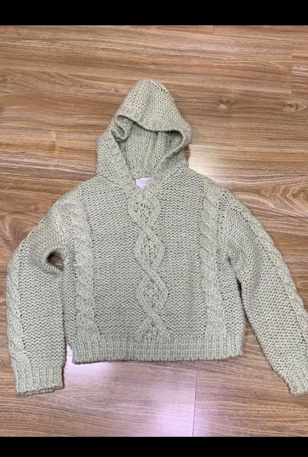 자라 zara 니트 후드 스웨터 후드 말차색 상품이미지3