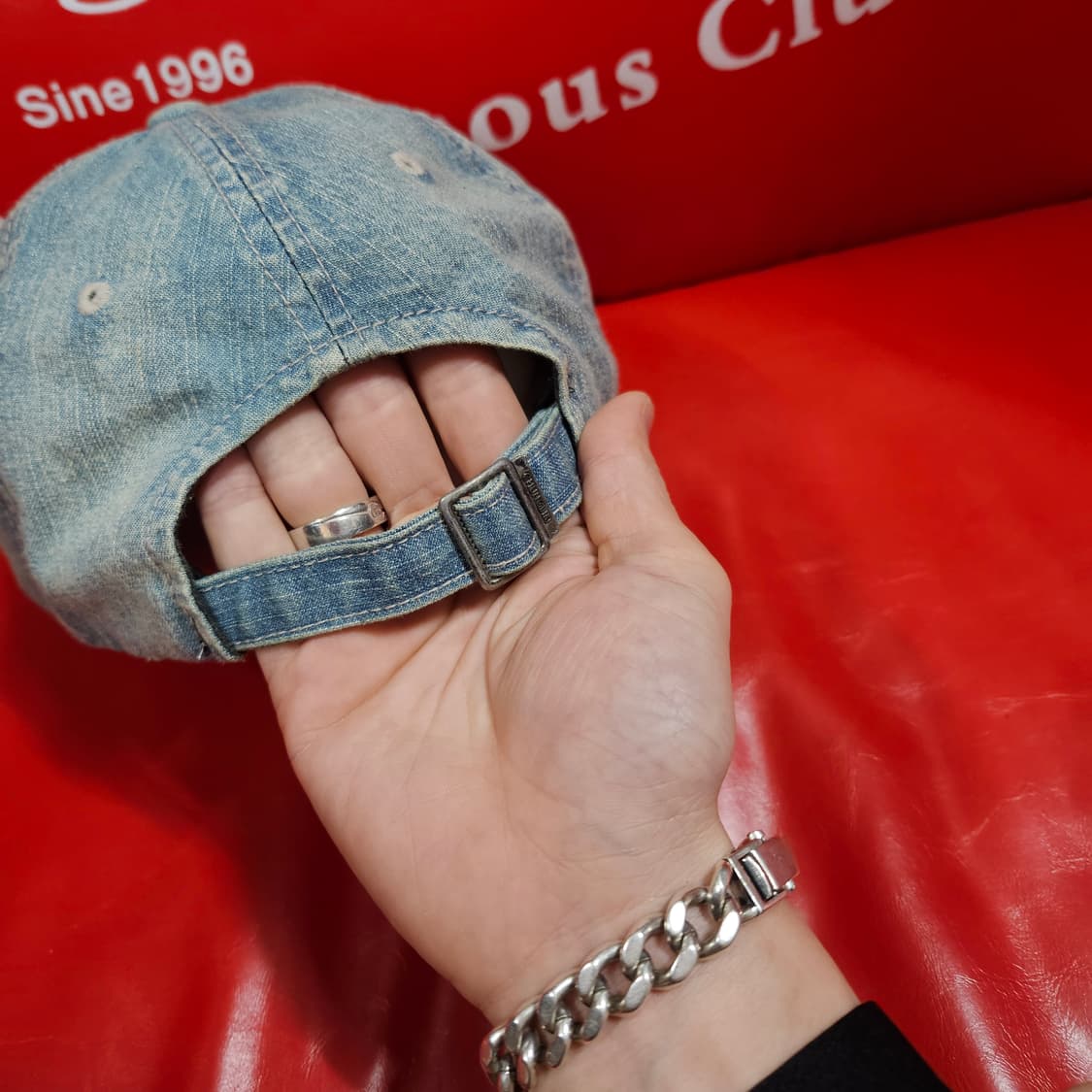 Vintage 데님 사이드 자수 볼캡 Free 상품이미지4