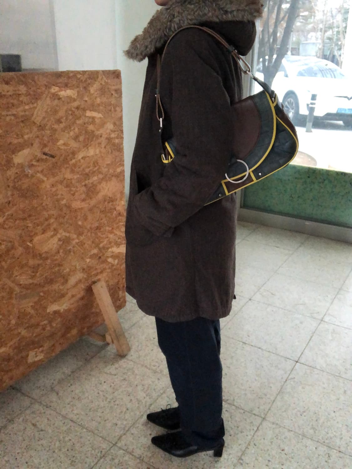 fur collar long coat / edwin 상품이미지5