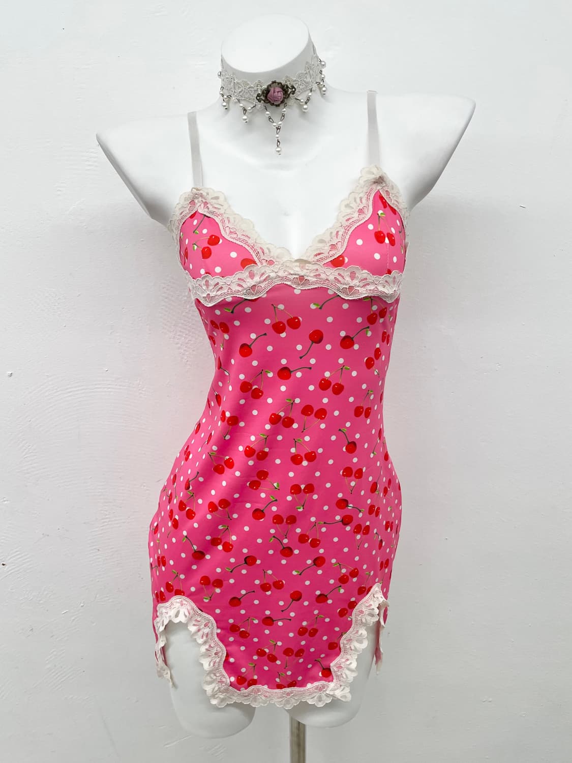 하이틴 체리 레이스 원피스 상품이미지1