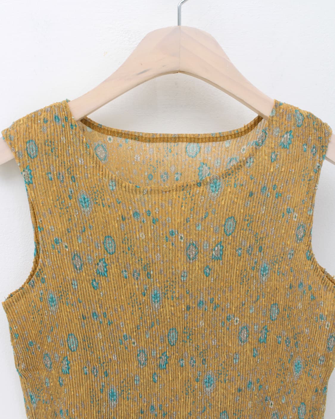 일본 빈티지 플리츠 플라워 슬리브리스 나시 라운드넥 민소매 탑 상품이미지2