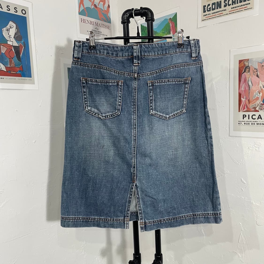 미디엄블루 데님 미디 스커트 상품이미지3