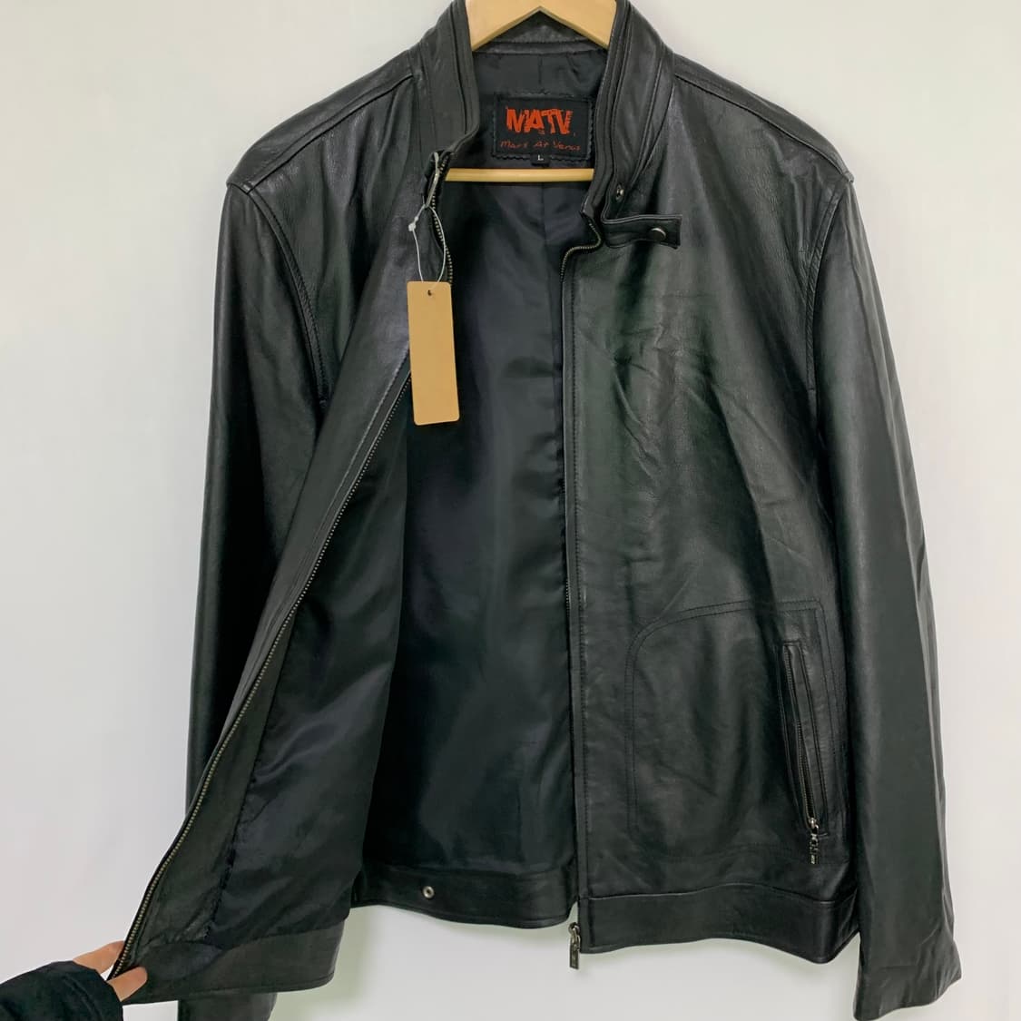 빈티지 리얼레더 양가죽 노카라 벨티드넥 자켓 블랙 L 남녀공용 상품이미지5