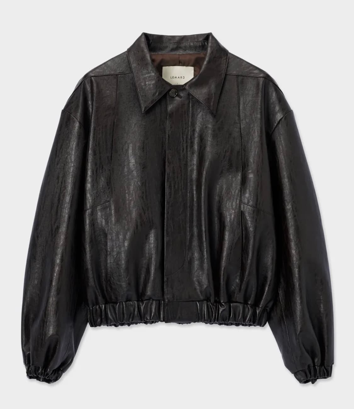 르마드 오버핏 절개 포켓 비건레더 자켓 - 브라운 상품이미지1