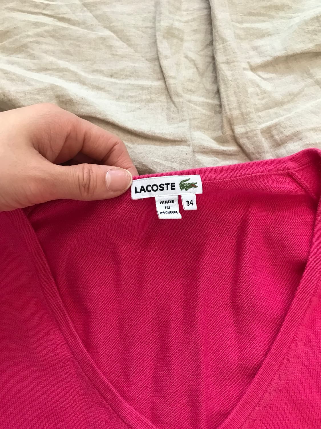 라코스테 로고 핑크 브이넥 니트 상품이미지7